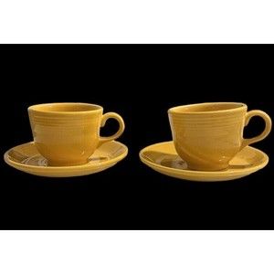 Fiestaware Fiesta Homer Laughlin 4 pc Coffee Tea Cup & Saucer ZZC Mustard Yellow